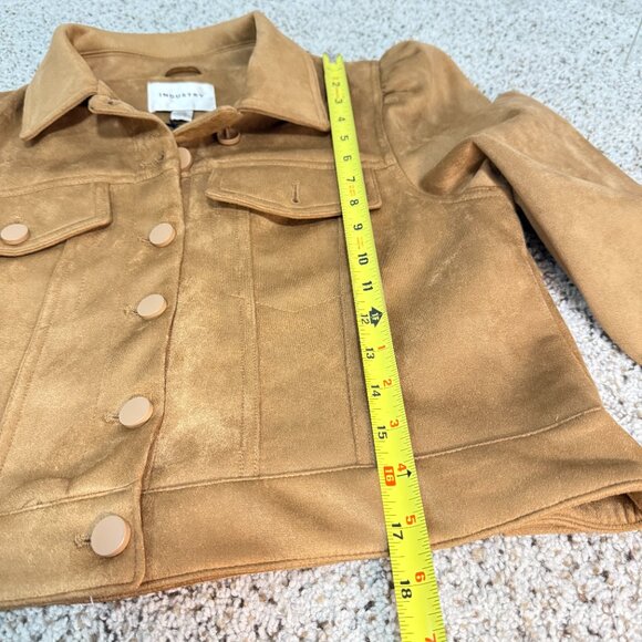 INDUSTRY Camel Women's Faux Suede Puff Sleeve Jacket NWT L - Picture 5 of 11
